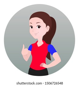 
half body mascot woman with cartoon style for logo or media promotion. a woman poses with a thumbs up