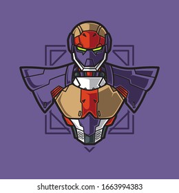 Half Body Mecha Illustration on Geometrical Background, t shirt, poster, template vector