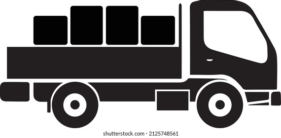 half body open truck small mover with heavy load of goods black silhouette graphic line vector art designing