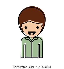 half body people with boy in shirt long sleeve and short hair in watercolor silhouette with thick contour
