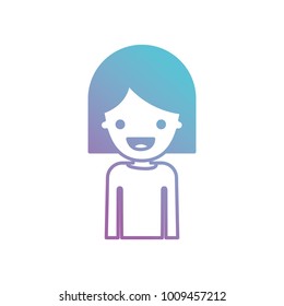 half body people with girl in t-shirt long sleeve and short hair in degraded blue to purple color silhouette