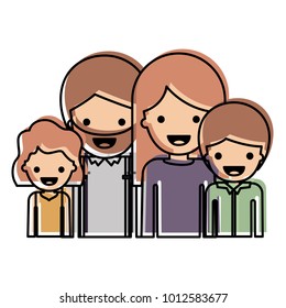 half body people with girl wavy hair and man with beard and woman with long straight hair and boy with short hair in watercolor silhouette with thick contour