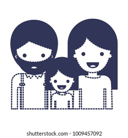 half body people with man with beard and girl and woman with long straight hair in dark blue silhouette and dotted contour