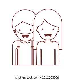 half body people with man with beard and woman with long straight hair in brown contour