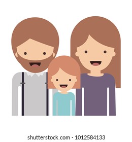 half body people with man with beard and girl and woman with long straight hair in colorful silhouette without contour
