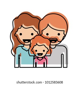 half body people with woman and girl with wavy hair and man with beard in watercolor silhouette with thick contour