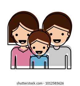 half body people and woman mushroom hairstyle and man and boy with short hair in watercolor silhouette with thick contour