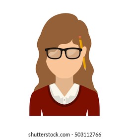 half body teen with medium hair and glasses