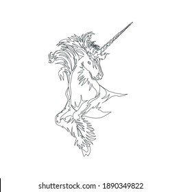 a half body of unicorn drawing vector isolated on white. can use for coloring books and logo.