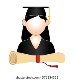half body woman graduate outfit and certificate of graduation