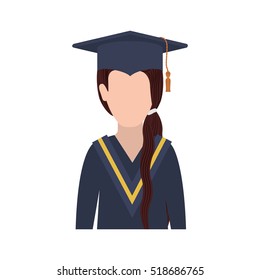 half body woman with graduation outfit and ponytail hair