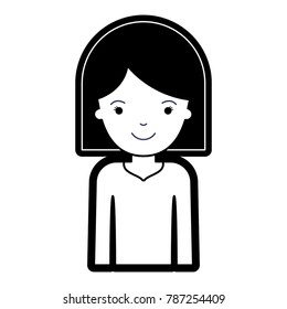 half body woman with hair middle length in black silhouette with thick contour