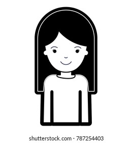 half body woman with long straight hair in black silhouette with thick contour