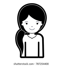 half body woman with pigtail hairstyle in black silhouette with thick contour