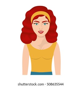 half body woman with red wavy hair and headband