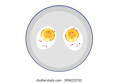 Huevo medio hervido con copos de chile ilustración vectorial aislado en fondo blanco