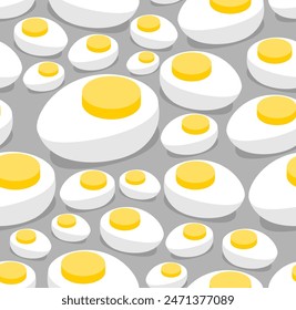 Half boiled egg pattern seamless. Egg yolk and white background. Ornament of kids fabric