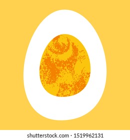 Half a boiled egg. Vector illustration in flat style in unique hand drawn texture.