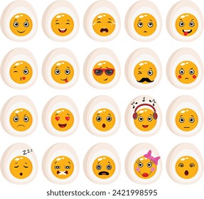 Half boiled eggs with different faces expressions
