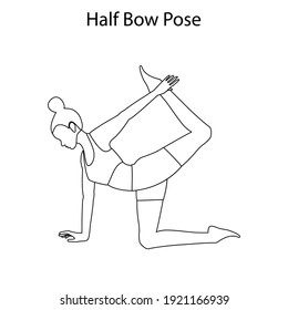 Half Bow posan el entrenamiento de yoga en el fondo blanco. Ilustración del vector