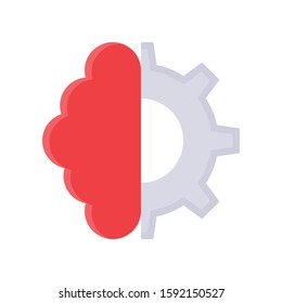 Half brain and half gear vector, Artificial related flat style icon