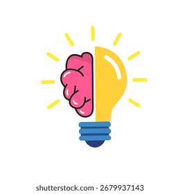 Mitad cerebro y mitad bombilla combinadas, simbolizando inteligencia, innovación, creatividad, conocimiento y nuevas ideas.