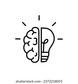 Icono De Media Bombilla De Medio Cerebro Que Representa El Diseño Del Vector De Ideas Creativas.