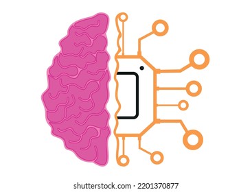 Half brain half processor chip artificial intelligence isolated on white background