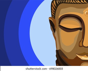 Half of a buddha's face in meditating state. Spirituality, peace, mindfulness concept illustration vector.
