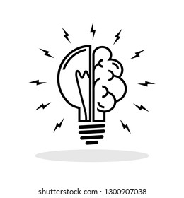 Half Bulb and Half brain icon in flat style. Creativity symbol for your web site design, logo, app, UI Vector EPS 10.