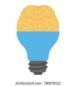 
Half bulb half brain symbolising creative brain flat icon
