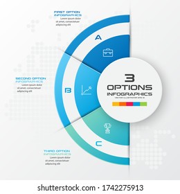 Half Business Circle Infographics 3 Steps,Abstract Design Element,Vector Illustration.