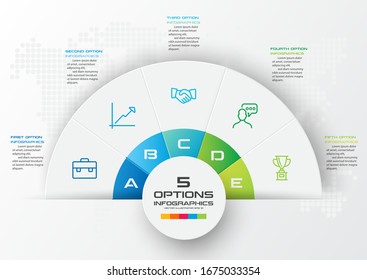 Half Business Circle Infographics 5 Steps,Abstract Design Element,Vector Illustration.