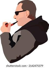 half bust of person smoking pipe-