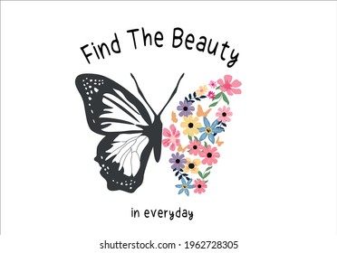 half a butterfly is a spring flower vector design