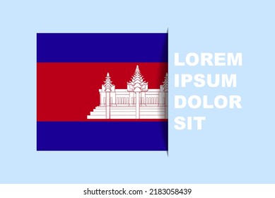 Half Cambodia flag vector with copy space, country flag with shadow style, horizontal slide effect, Cambodia icon design asset, text area, simple flat design