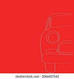 The half of the car is drawn with a single white line on a red background