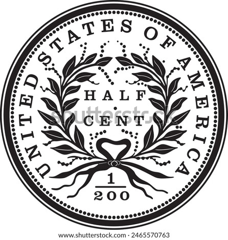 Half cent dollar coin black design handmade silhouette	
