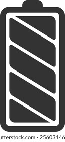 Half charged battery icon featuring three white horizontal bars against a dark gray background, visually indicating a 50 percent charge level for mobile devices and technology