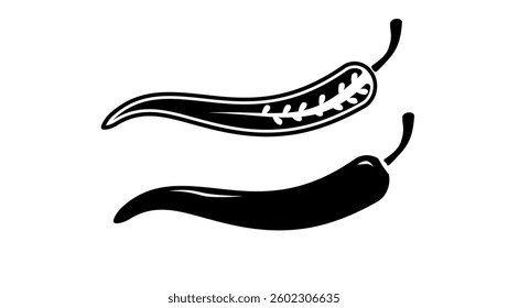 half chili peppers, black isolated silhouette