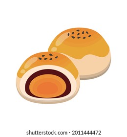 Half of Chinese moon cake, food illustration, dessert made from egg yolk, Mid-autumn festival dessert, vector illustration icon cartoon isolated