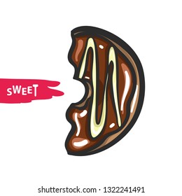 Half Chocolate Donut. Vector Illustration of sweet food.