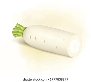 half chopped radish on light brown background