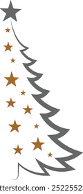 The half Christmas tree with decoration on white background Vector illustration. line art