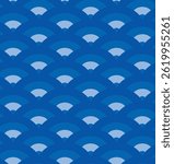 Half circle abstract modern seamless pattern. Classical semi circle design, geometrical wave grid. Blue tones colour palette. Web graphic decorative ornament background. Vector illustration