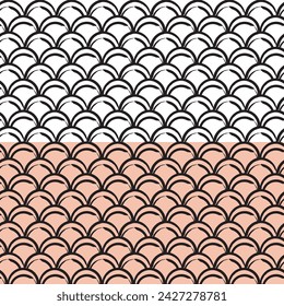 Patrón moderno sin costuras abstracto de medio círculo. Cuadrícula geométrica. Línea ondulada de garabato audaz decorativa dibujada a mano. Fondo transparente ornamental vintage web. Ilustración de vector