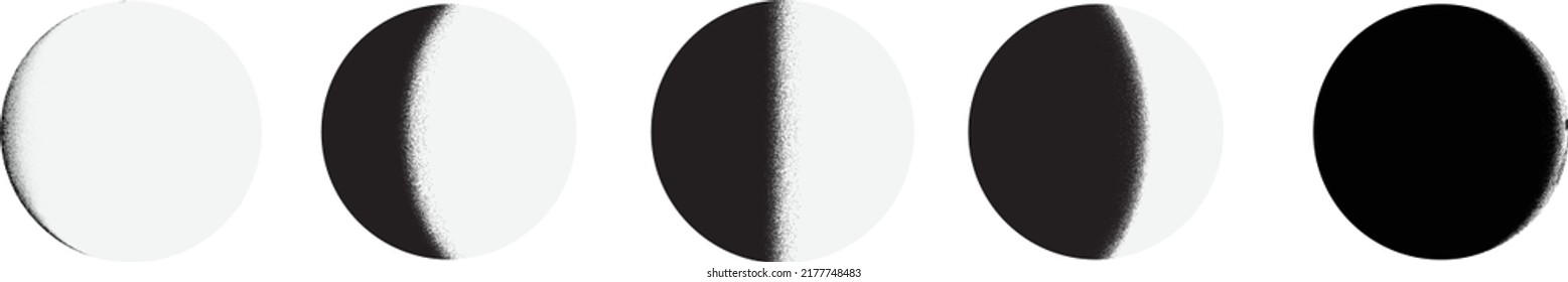 Half Circle Brush Stroke Border Frame . Grunge Element for your Design . Moon logo . Noise texture .Dispersion effect . Moon phase .Vector illustration