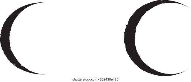 Borde de trazo de cepillo de medio círculo . Luna creciente. Letra c en estilo grunge para su diseño . Logotipo de la luna . Grunge texturizado. Fase lunar. Semicírculos con bordes ásperos. Ilustración vectorial