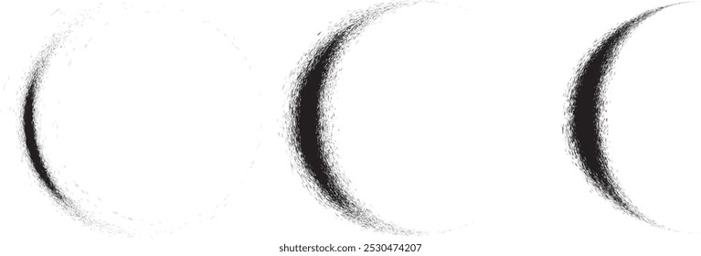 Pinselstrich mit halbem Kreis. Halbmond. Buchstabe c im Grunge-Stil für Ihr Design. Moon-Logo. Grunge strukturiert. Mondphase . Halbkreise und Vollkreis mit rauen Kanten . Vektorgrafik