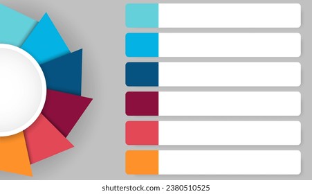 Half circle chart infographic Shows business information divided into 6 colorful sections. 6 characteristics concept, vector illustration.